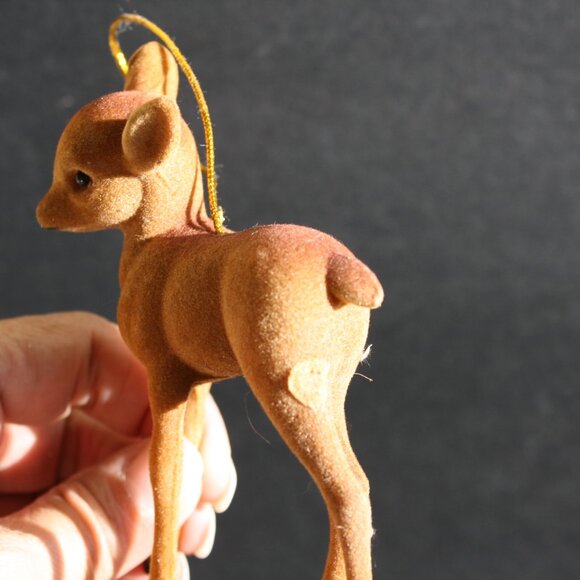 Lot of 6 Vintage Deer Ornaments Flocked Faux Fur white sparkles Christmas - Picture 11 of 11